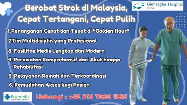 Berobat strok di Malaysia kini lebih mudah dan terpercaya. Gleneagles Johor menghadirkan Pusat Strok dengan layanan 24 jam, tim ahli multidisiplin, dan fasilitas canggih untuk mendukung pemulihan pasien secara menyeluruh.